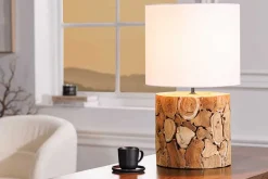 Riess-Ambiente Mehr...|Lampen > Design Tischlampe PURE NATURE 45cm natur handmade Eisenholz Baumwollschirm weiß