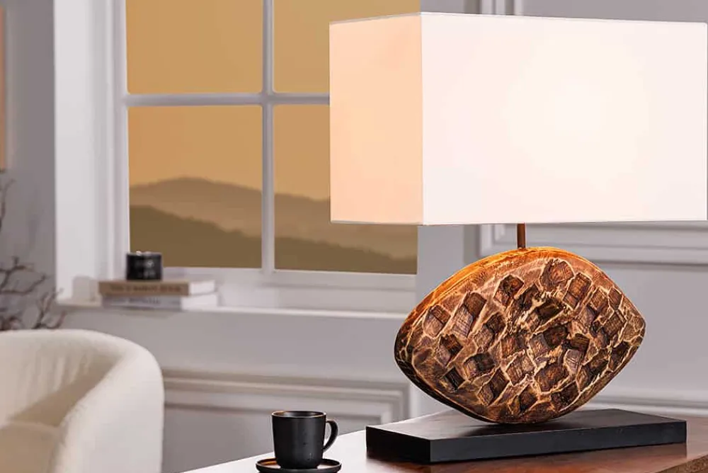 Riess-Ambiente Mehr...|Mehr... > Design Tischlampe REEF 50cm Regenbaum Massivholz handmade Baumwollschirm weiß