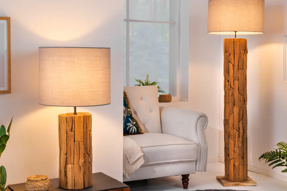 Riess-Ambiente Mehr...|Mehr... > Design Tischlampe ROOTS 60cm Treibholz Leinenschirm grau handmade