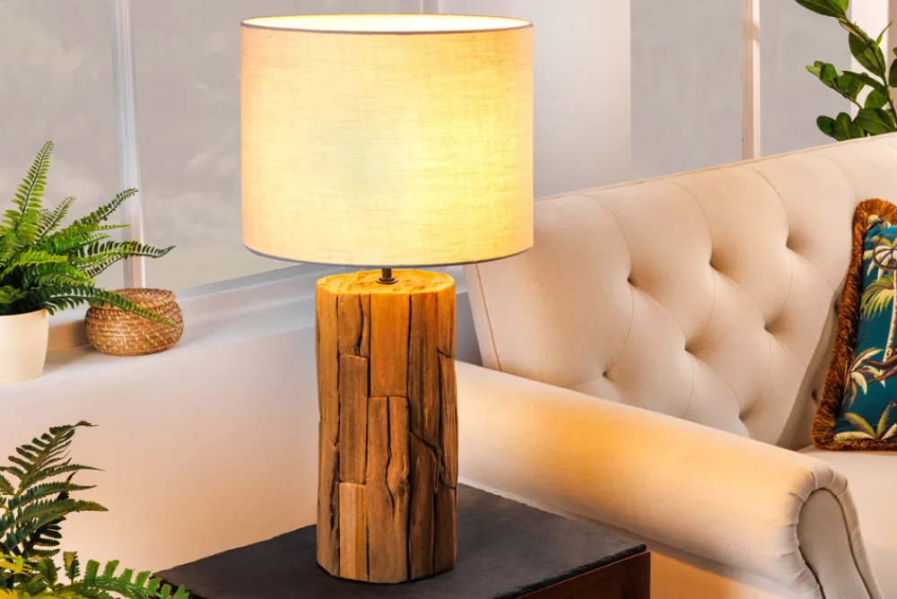 Riess-Ambiente Mehr...|Mehr... > Design Tischlampe ROOTS 60cm Treibholz Leinenschirm grau handmade