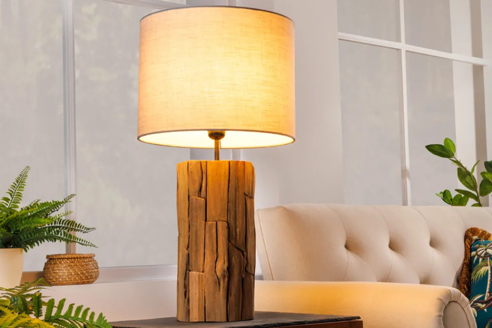 Riess-Ambiente Mehr...|Mehr... > Design Tischlampe ROOTS 60cm Treibholz Leinenschirm grau handmade
