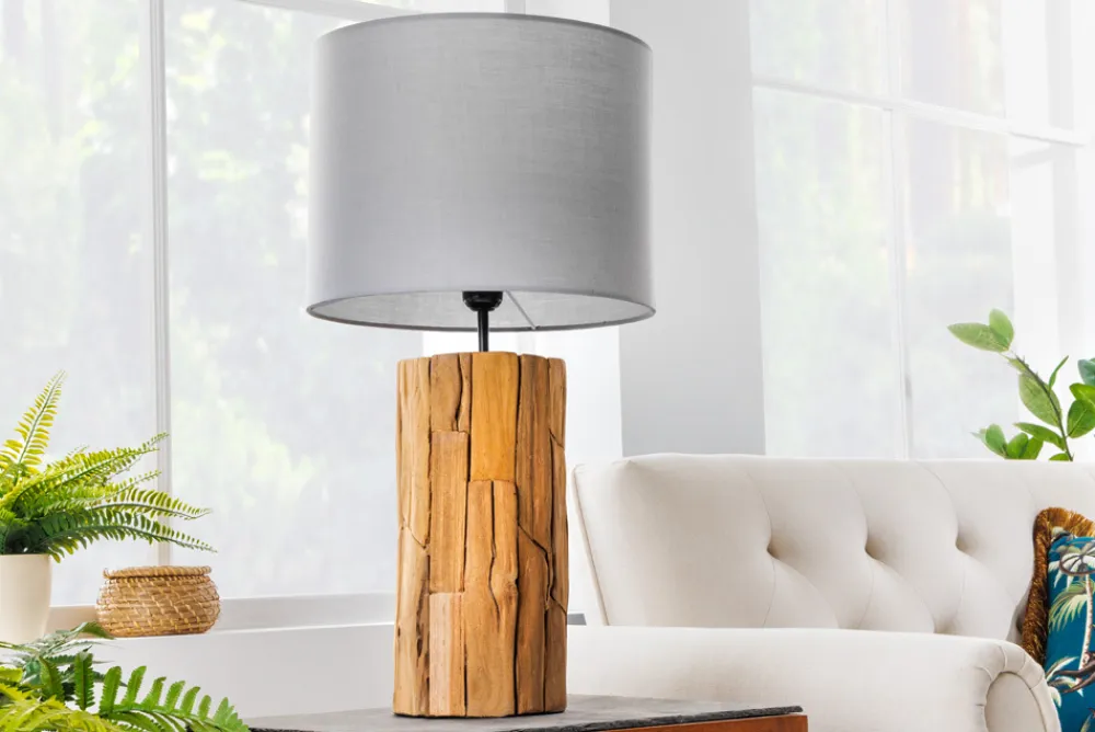 Riess-Ambiente Mehr...|Mehr... > Design Tischlampe ROOTS 60cm Treibholz Leinenschirm grau handmade