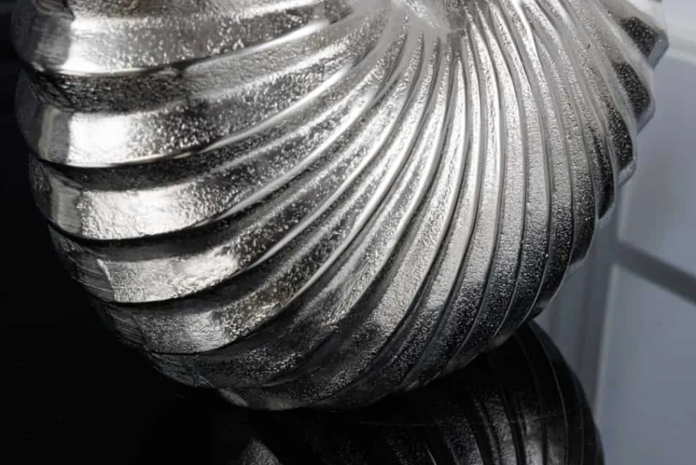 Riess-Ambiente Tischlampen > Design Tischlampe SHELL 60cm silber schwarz Metall Stoffschirm maritim