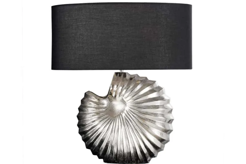 Riess-Ambiente Tischlampen > Design Tischlampe SHELL 60cm silber schwarz Metall Stoffschirm maritim