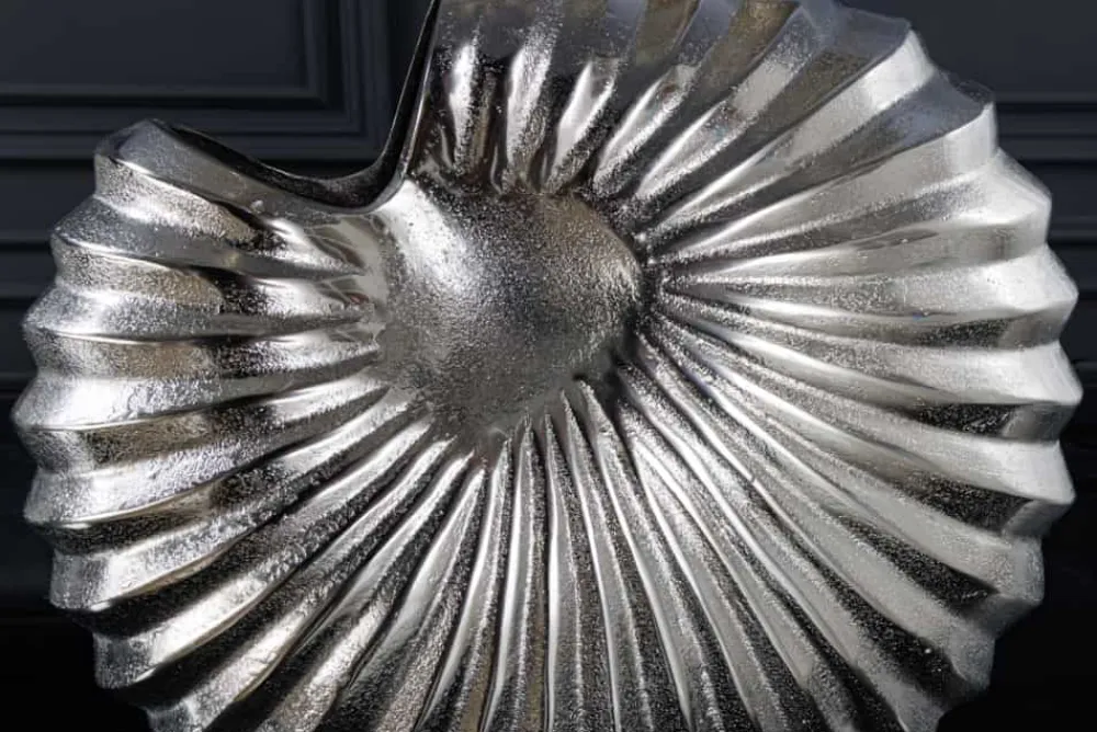 Riess-Ambiente Tischlampen > Design Tischlampe SHELL 60cm silber schwarz Metall Stoffschirm maritim