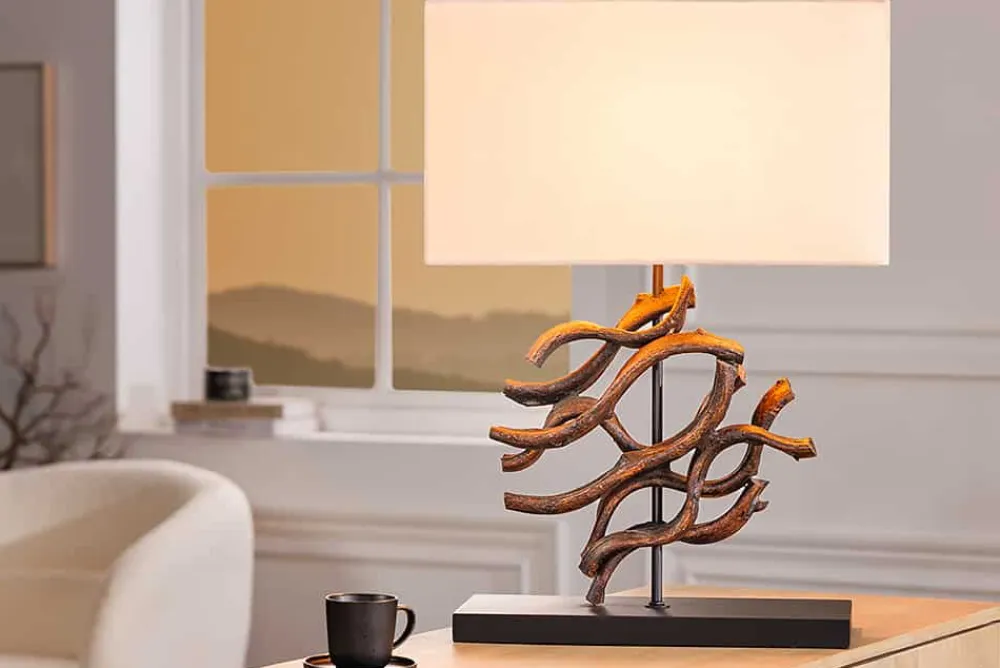 Riess-Ambiente Mehr...|Lampen > Design Tischlampe WAVE 60cm natur Massivholz handmade beige Baumwollschirm