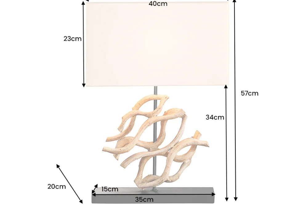 Riess-Ambiente Mehr...|Lampen > Design Tischlampe WAVE 60cm natur Massivholz handmade weiß Baumwollschirm