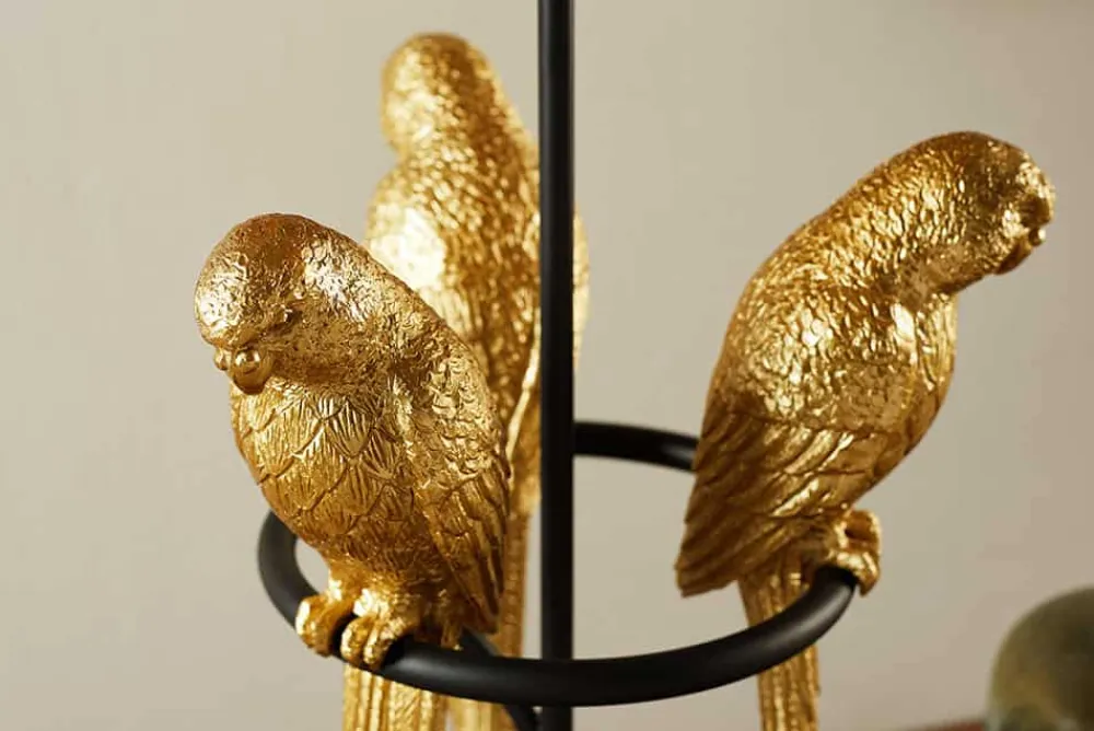 Riess-Ambiente Goldene Möbel|Tischlampen > Design Tischlampe WILDLIFE 75cm schwarz gold rund Papagei Skulpturen mit Marmor-Fuß