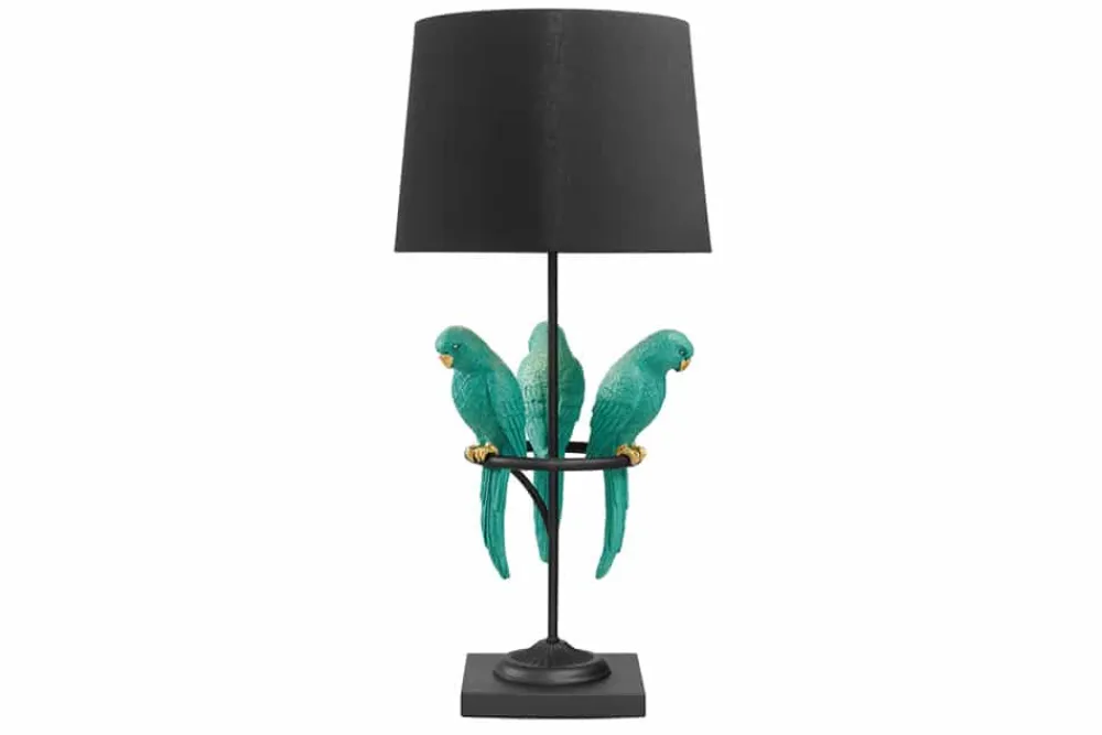 Riess-Ambiente Tischlampen > Design Tischlampe WILDLIFE 75cm schwarz türkis rund Papagei Skulpturen mit Marmor-Fuß