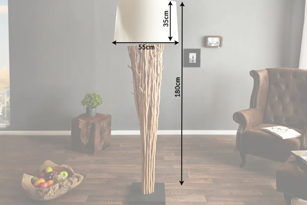 Riess-Ambiente Mehr...|Mehr... > Design Treibholz Stehlampe EUPHORIA 180cm natur mit Leinenschirm