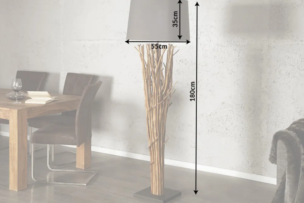 Riess-Ambiente Mehr...|Mehr... > Design Treibholz Stehlampe EUPHORIA 180cm grau mit Leinenschirm