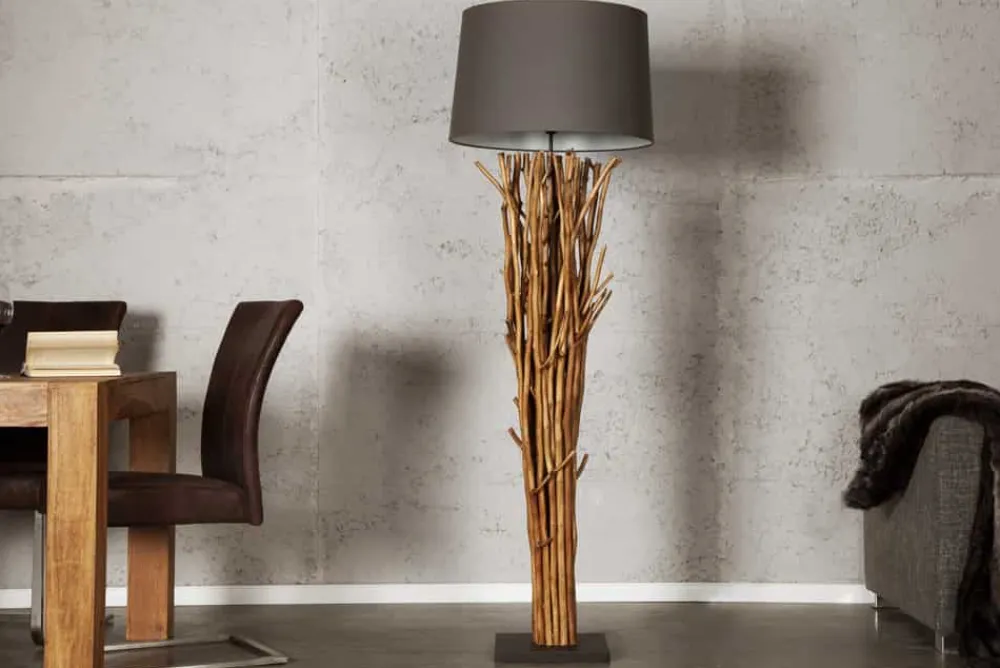 Riess-Ambiente Mehr...|Mehr... > Design Treibholz Stehlampe EUPHORIA 180cm grau mit Leinenschirm