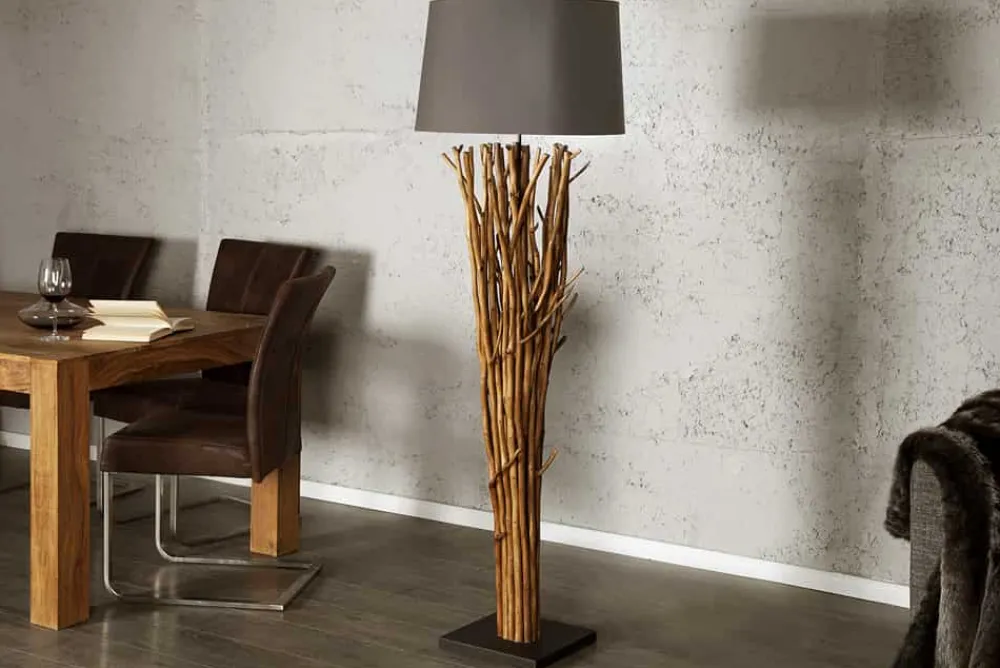 Riess-Ambiente Mehr...|Mehr... > Design Treibholz Stehlampe EUPHORIA 180cm grau mit Leinenschirm