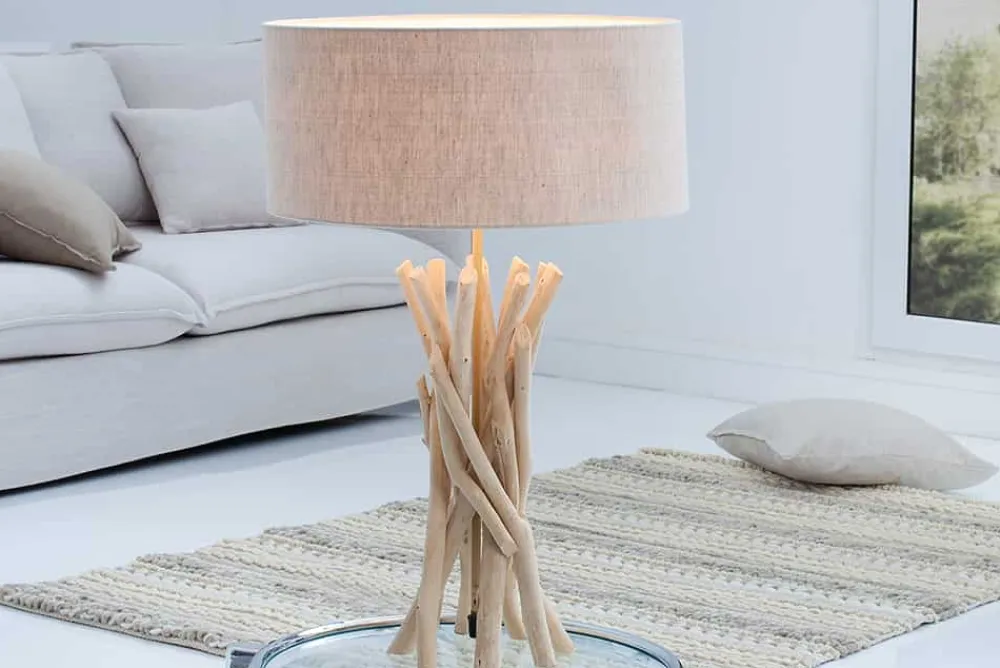 Riess-Ambiente Mehr...|Mehr... > Design Treibholz Tischleuchte WILD NATURE 62cm sand mit Leinenschirm
