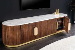 Riess-Ambiente Mehr...|Retro Möbel > Design TV-Board GATSBY 170cm braun gold Mangoholz weiße Marmorplatte Lowboard