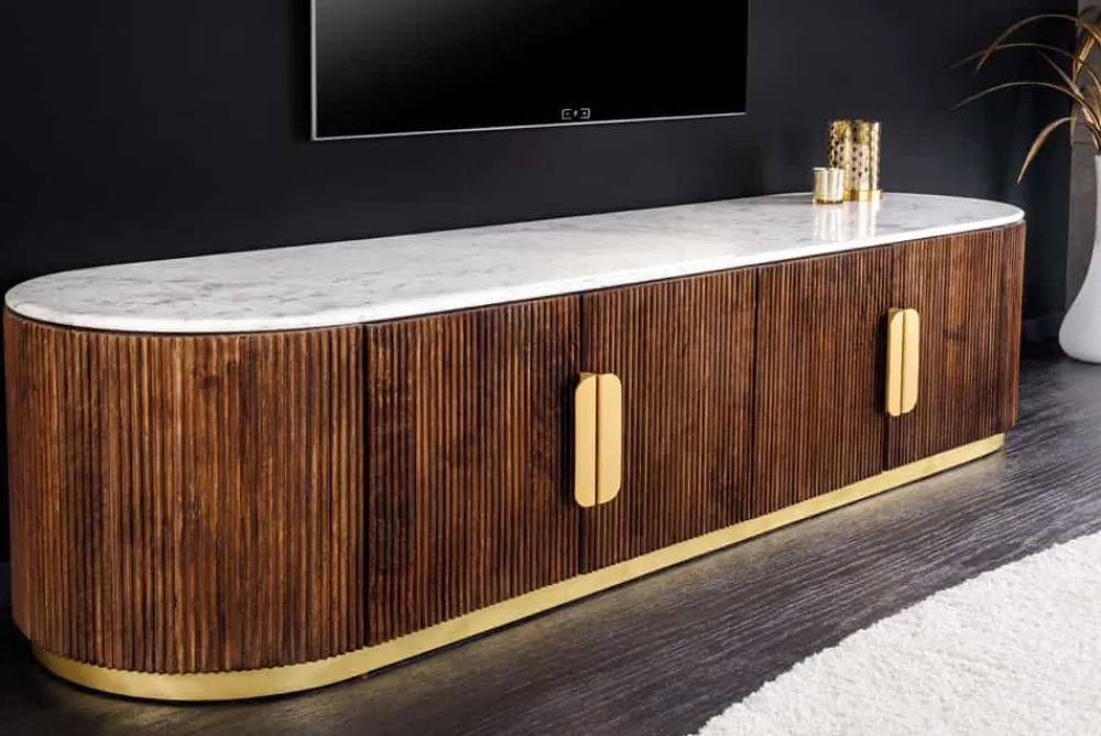 Riess-Ambiente Mehr...|Retro Möbel > Design TV-Board GATSBY 170cm braun gold Mangoholz weiße Marmorplatte Lowboard