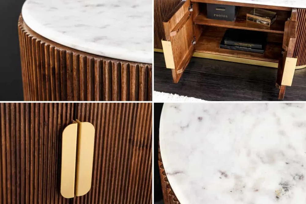 Riess-Ambiente Mehr...|Retro Möbel > Design TV-Board GATSBY 170cm braun gold Mangoholz weiße Marmorplatte Lowboard