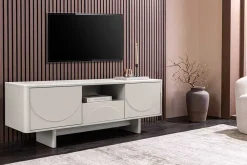 Riess-Ambiente Retro Möbel|Tv- & Lowboards > Design TV-Board SAVOY 150cm kaschmir weiß Marmor Keramik mit Stauraum und 3D-Front