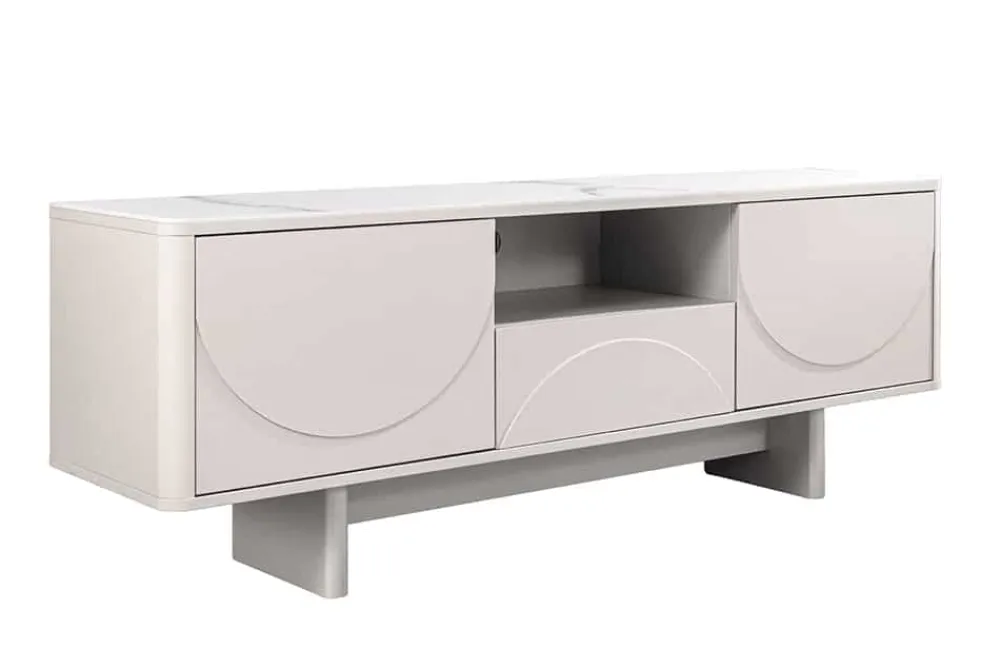 Riess-Ambiente Retro Möbel|Tv- & Lowboards > Design TV-Board SAVOY 150cm kaschmir weiß Marmor Keramik mit Stauraum und 3D-Front