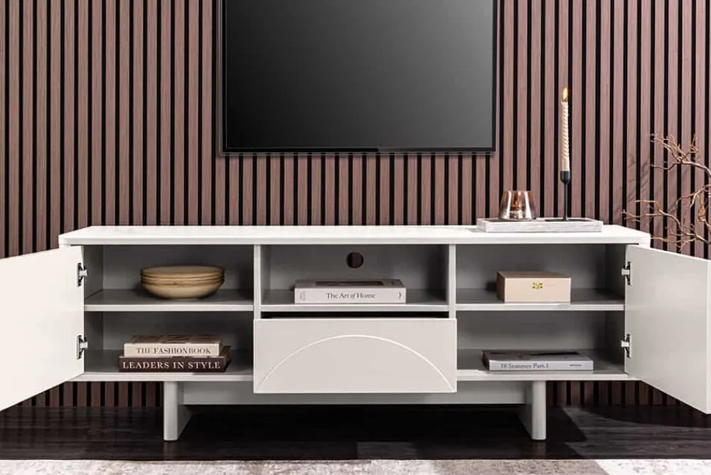 Riess-Ambiente Retro Möbel|Tv- & Lowboards > Design TV-Board SAVOY 150cm kaschmir weiß Marmor Keramik mit Stauraum und 3D-Front