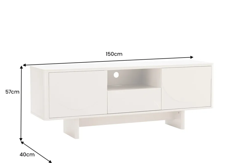 Riess-Ambiente Retro Möbel|Tv- & Lowboards > Design TV-Board SAVOY 150cm kaschmir weiß Marmor Keramik mit Stauraum und 3D-Front