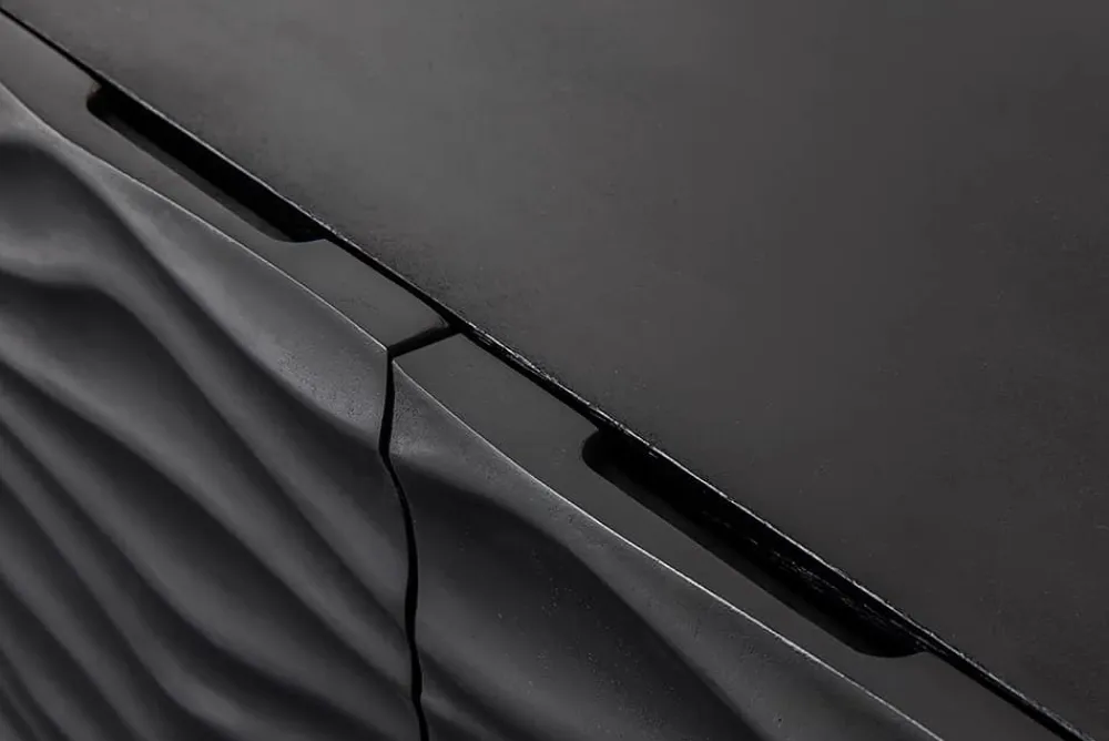 Riess-Ambiente Goldene Möbel|Tv- & Lowboards > Design TV-Board WAVE 160cm schwarz Mangoholz mit 3D Schnitzereien hängend