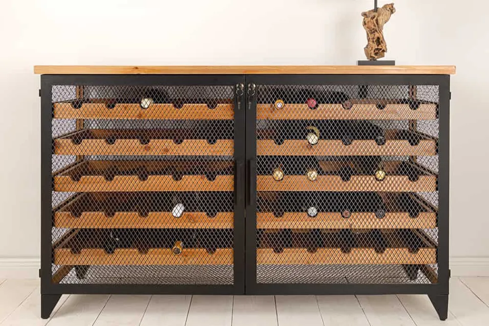 Riess-Ambiente Industrial Loft|Weinregale > Design Weinboard BODEGA 130cm natur schwarz Tannenholz Metall Flaschenregal