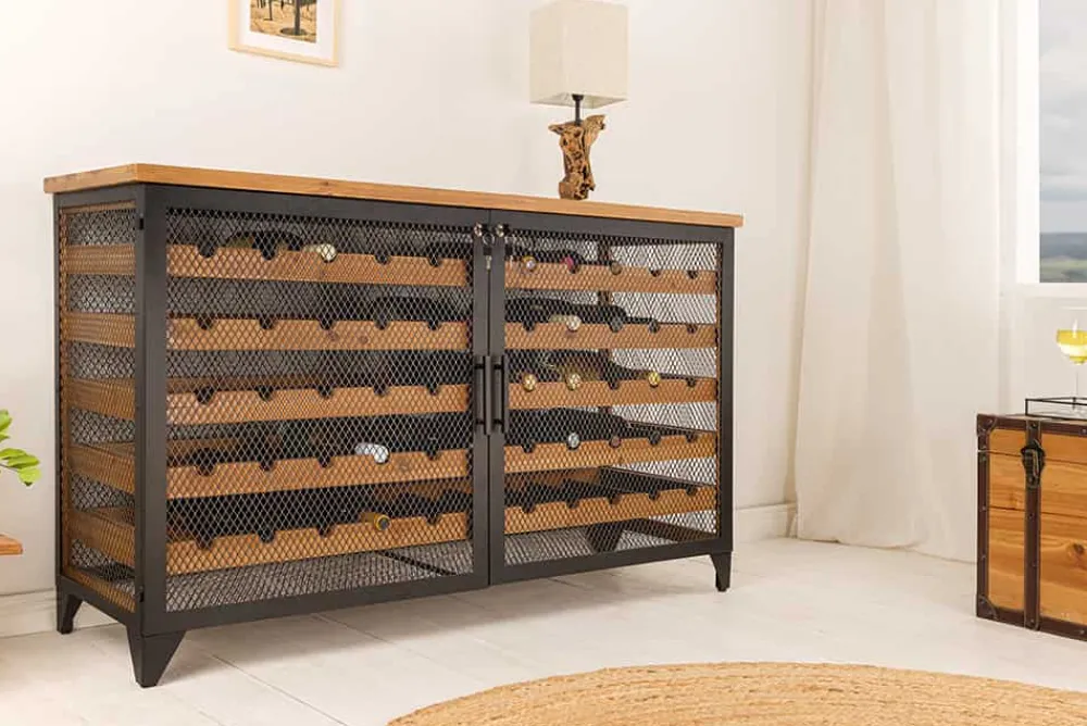 Riess-Ambiente Industrial Loft|Weinregale > Design Weinboard BODEGA 130cm natur schwarz Tannenholz Metall Flaschenregal