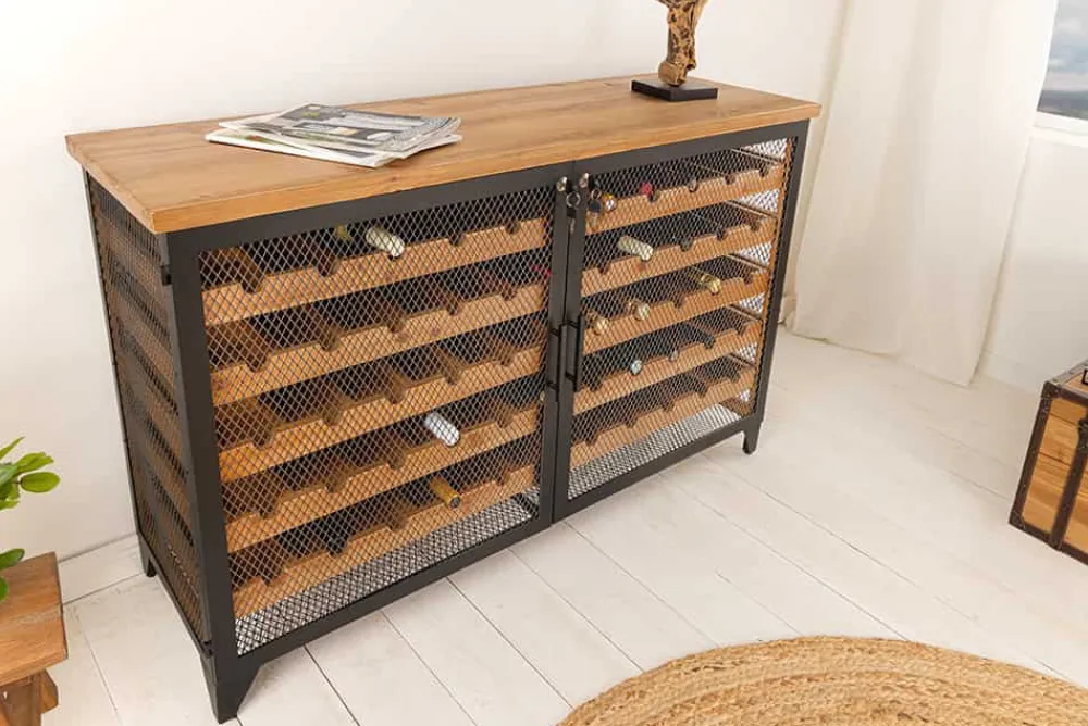 Riess-Ambiente Industrial Loft|Weinregale > Design Weinboard BODEGA 130cm natur schwarz Tannenholz Metall Flaschenregal