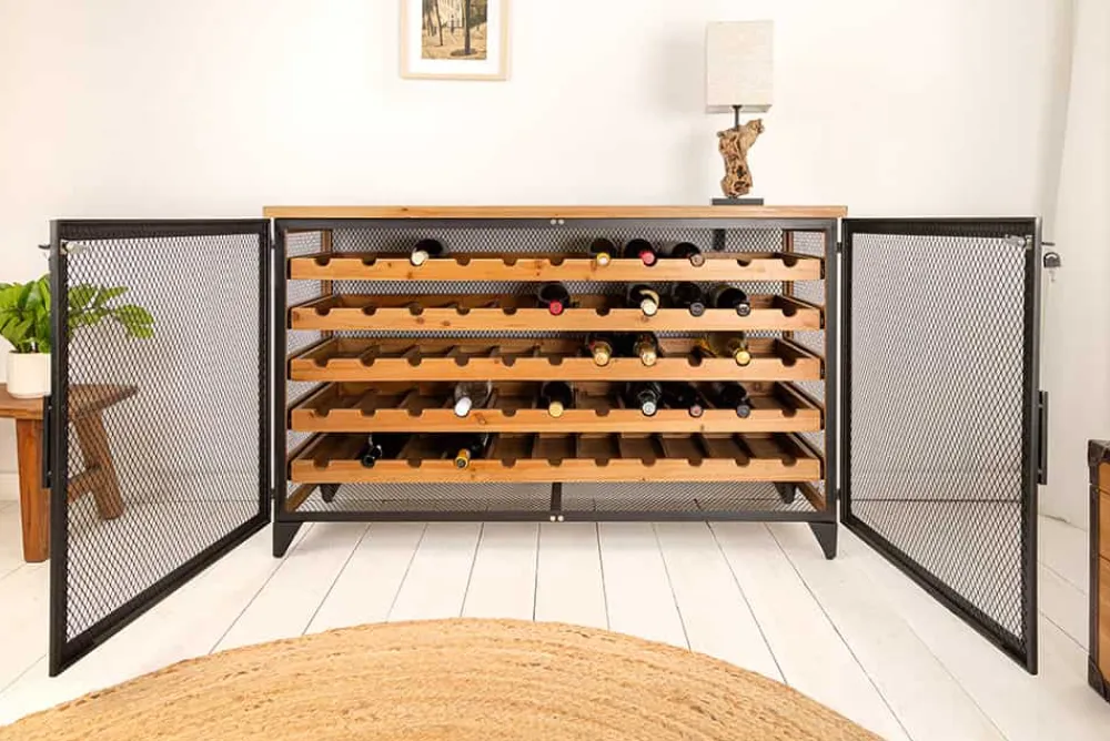 Riess-Ambiente Industrial Loft|Weinregale > Design Weinboard BODEGA 130cm natur schwarz Tannenholz Metall Flaschenregal