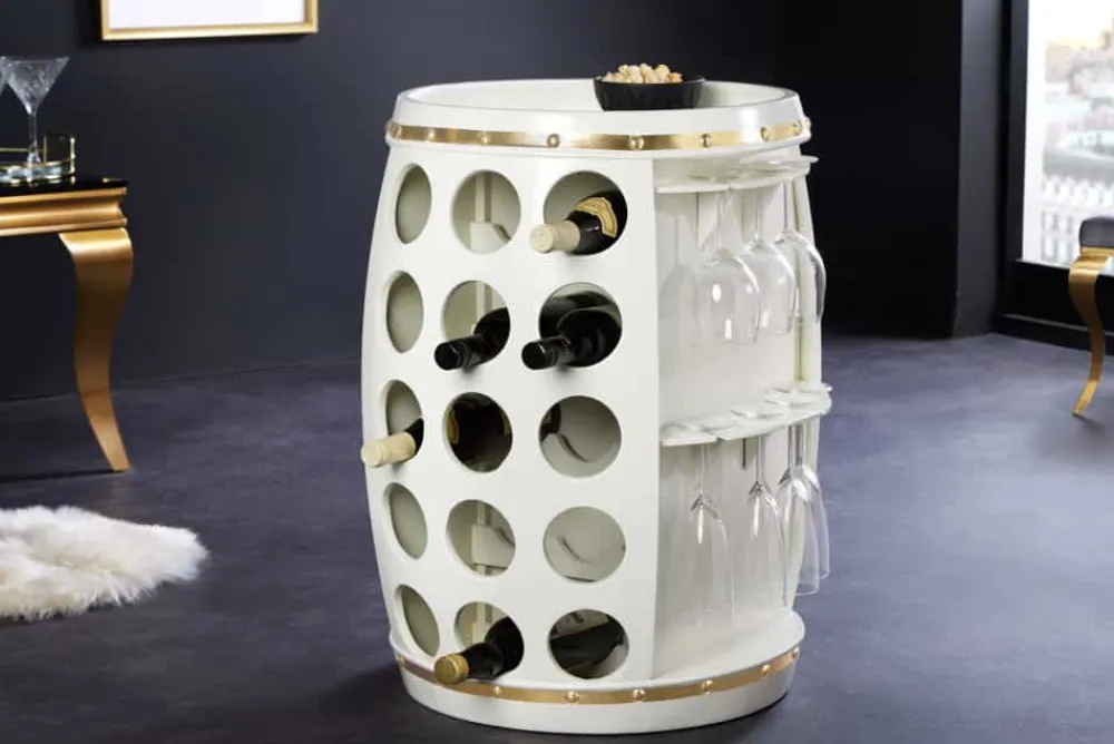 Riess-Ambiente Goldene Möbel|Weinregale > Design Weinfass BODEGA WHITE 70cm weiß gold Pinie Flaschen Gläseraufhängung