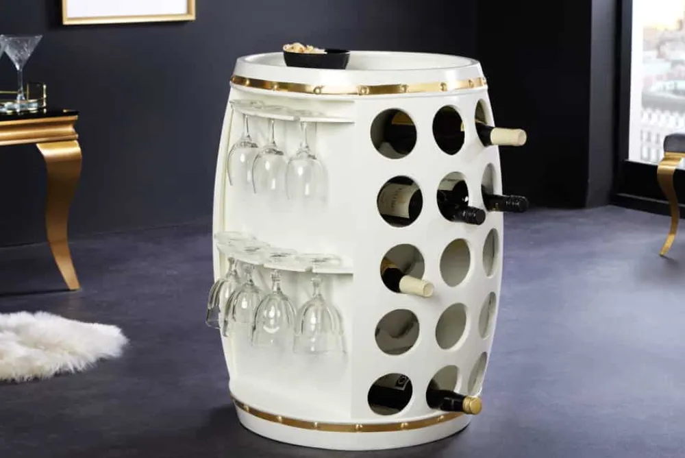 Riess-Ambiente Goldene Möbel|Weinregale > Design Weinfass BODEGA WHITE 70cm weiß gold Pinie Flaschen Gläseraufhängung