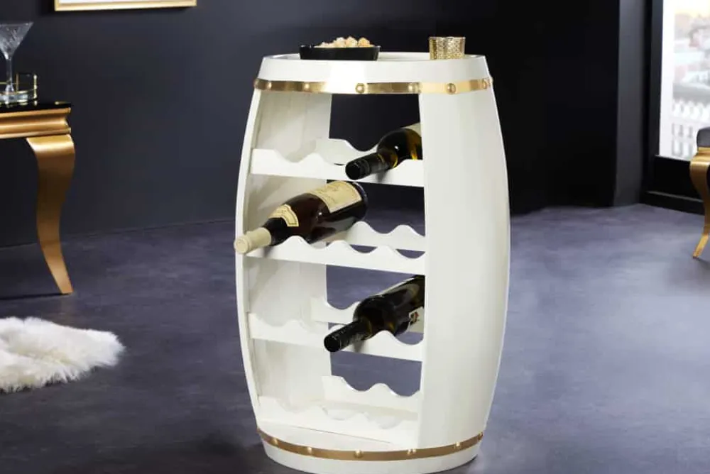 Riess-Ambiente Goldene Möbel|Weinregale > Design Weinfass BODEGA WHITE 65cm weiß gold Pinie Flaschenregal 14 Flaschen