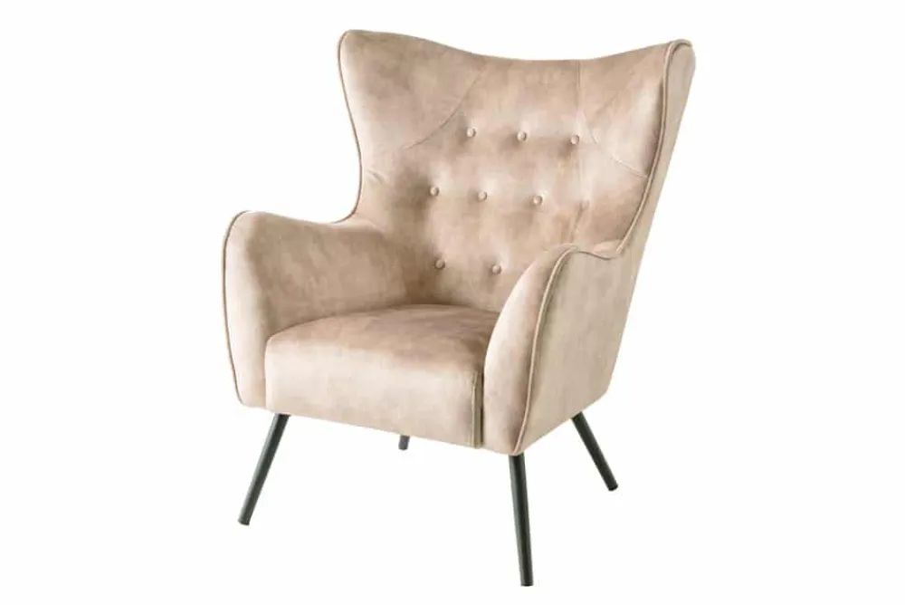 Riess-Ambiente Loungesessel|Skandinavisch > Design XL Sessel AMSTERDAM champagner Samt schwarze Metallbeine Retro Stil