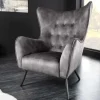 Riess-Ambiente Loungesessel|Skandinavisch > Design XL Sessel AMSTERDAM grau Samt schwarze Metallbeine Retro Stil