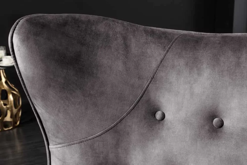 Riess-Ambiente Loungesessel|Skandinavisch > Design XL Sessel AMSTERDAM grau Samt schwarze Metallbeine Retro Stil