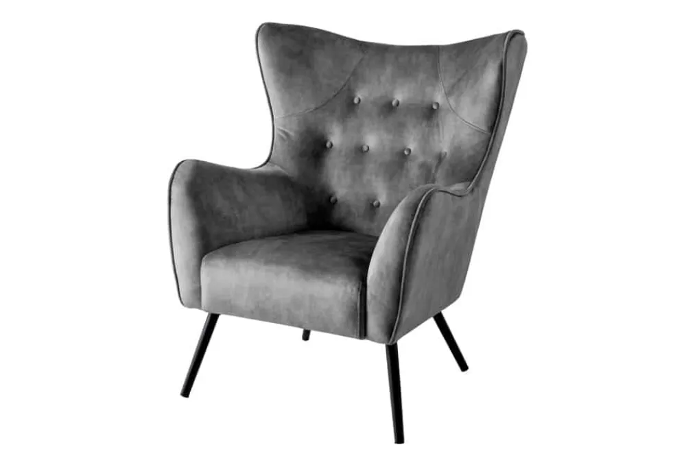 Riess-Ambiente Loungesessel|Skandinavisch > Design XL Sessel AMSTERDAM grau Samt schwarze Metallbeine Retro Stil