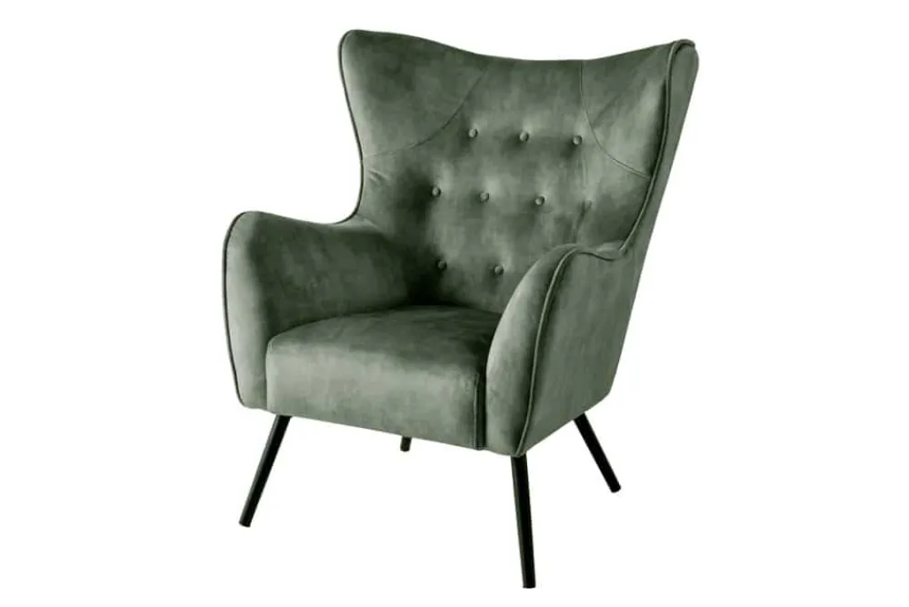 Riess-Ambiente Loungesessel|Skandinavisch > Design XL Sessel AMSTERDAM grün Samt schwarze Metallbeine Retro Stil