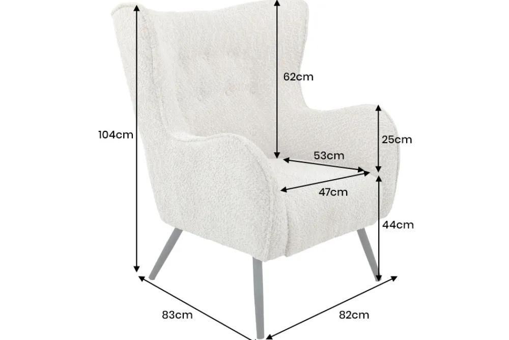 Riess-Ambiente Skandinavisch|Loungesessel > Design XL Sessel AMSTERDAM greige Bouclé schwarze Metallbeine Retro Stil