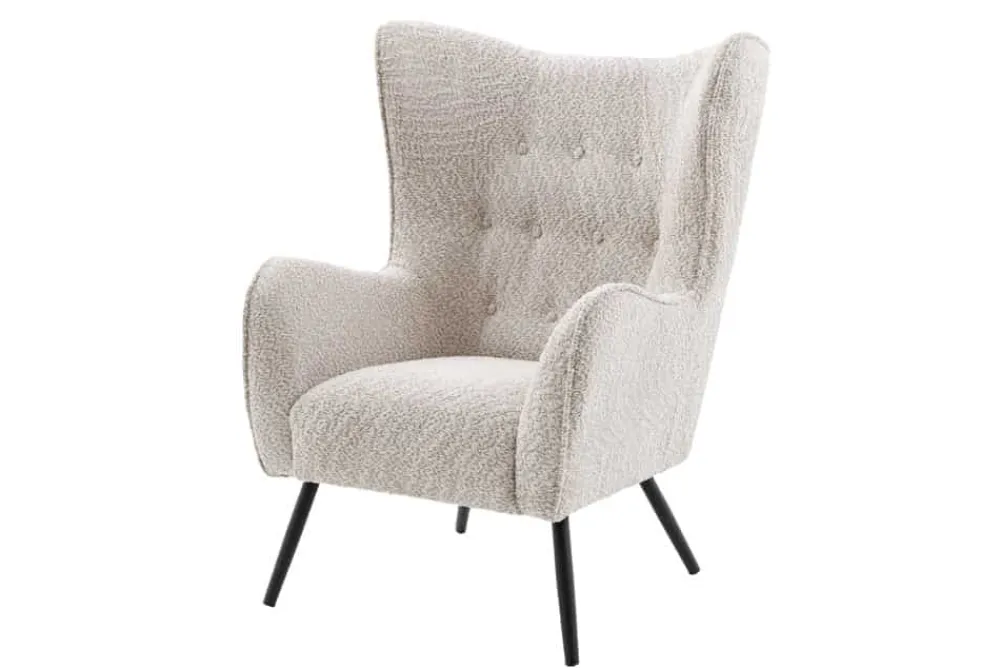 Riess-Ambiente Skandinavisch|Loungesessel > Design XL Sessel AMSTERDAM greige Bouclé schwarze Metallbeine Retro Stil