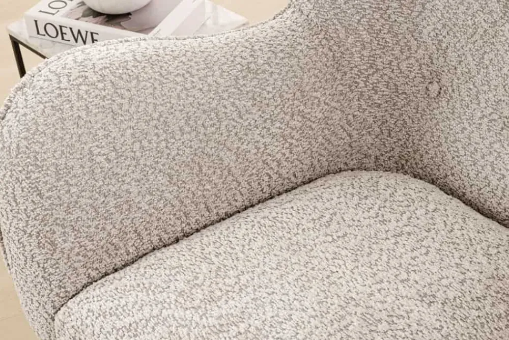 Riess-Ambiente Skandinavisch|Loungesessel > Design XL Sessel AMSTERDAM greige Bouclé schwarze Metallbeine Retro Stil