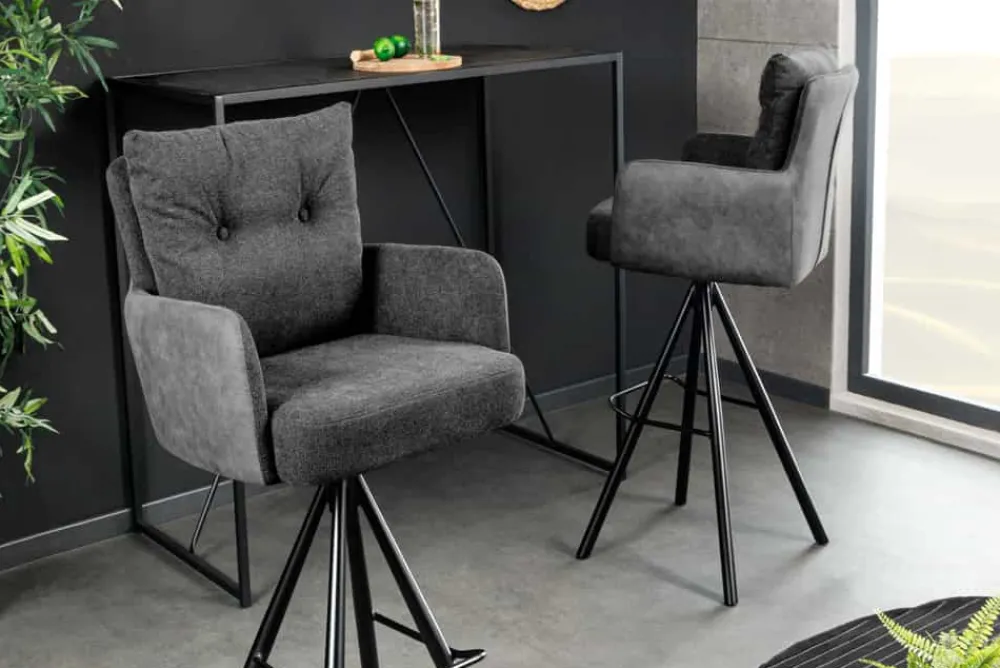 Riess-Ambiente Barhocker|Samt Möbel > Drehbarer Design Barhocker BIG GEORGE anthrazit Samt Taschenfederkern mit Armlehnen