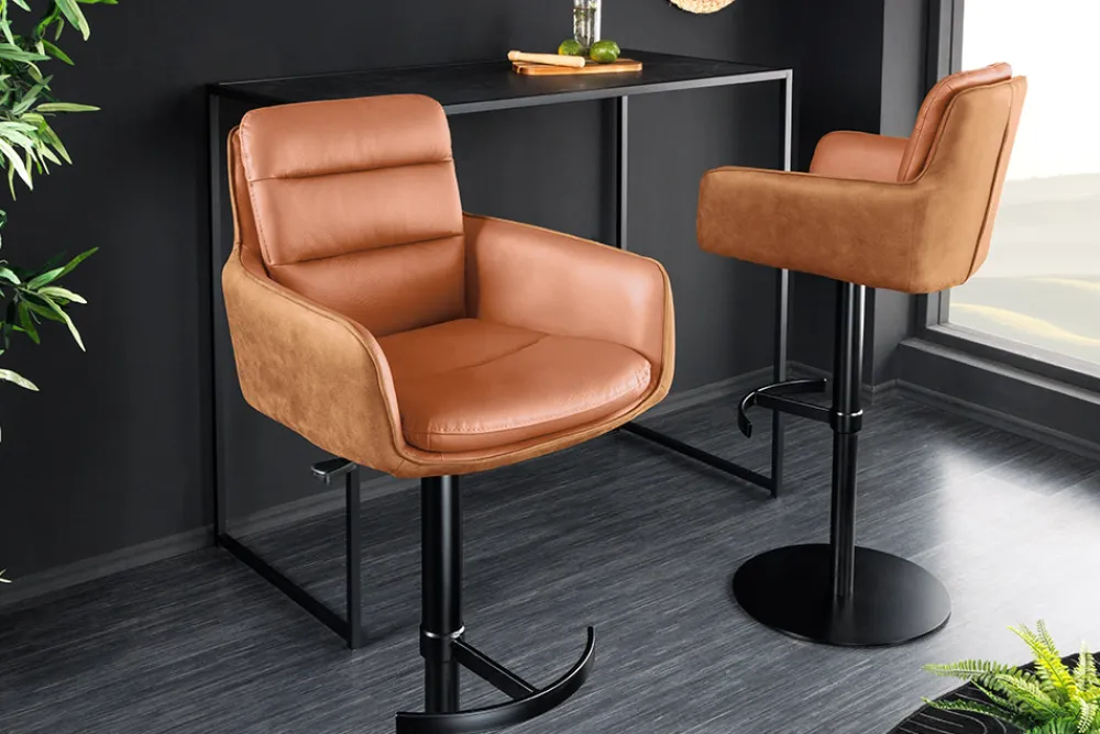 Riess-Ambiente Barhocker > Drehbarer Design Barhocker BIG GEORGE cognac Echtleder höhenverstellbar mit Armlehnen