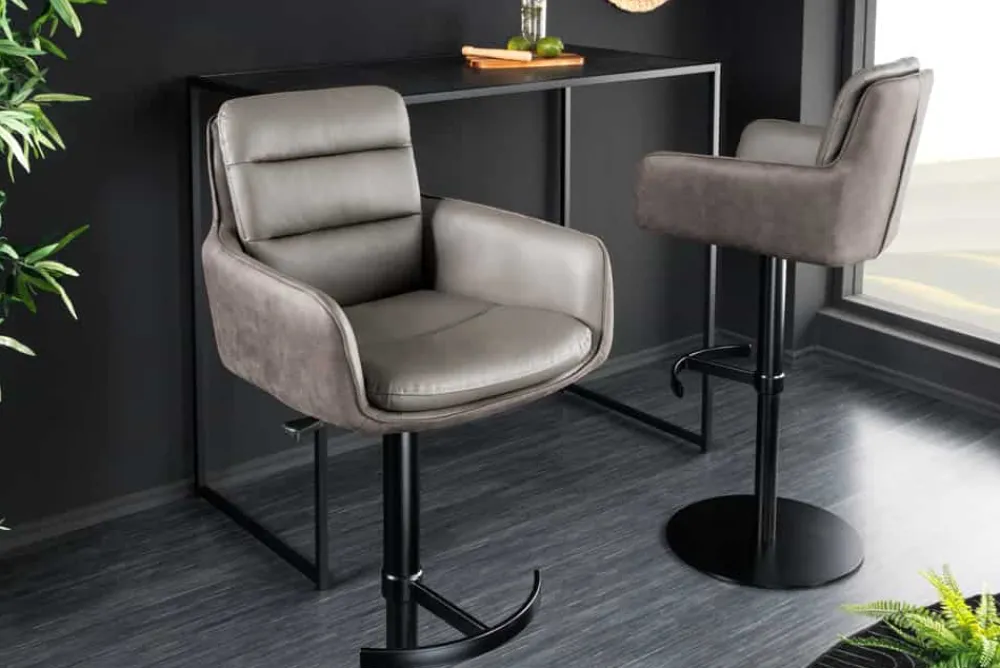 Riess-Ambiente Barhocker > Drehbarer Design Barhocker BIG GEORGE taupe Echtleder Microfaser höhenverstellbar mit Armlehnen