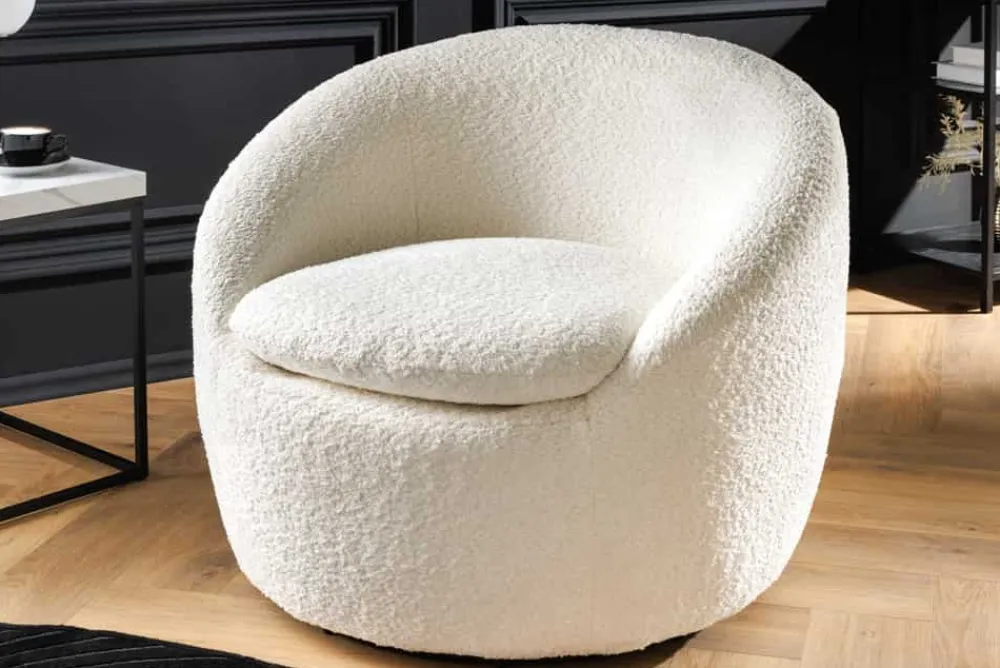 Riess-Ambiente Skandinavisch|Sessel > Drehbarer Design Sessel ALPINE beige Bouclé 360° mit Armlehnen