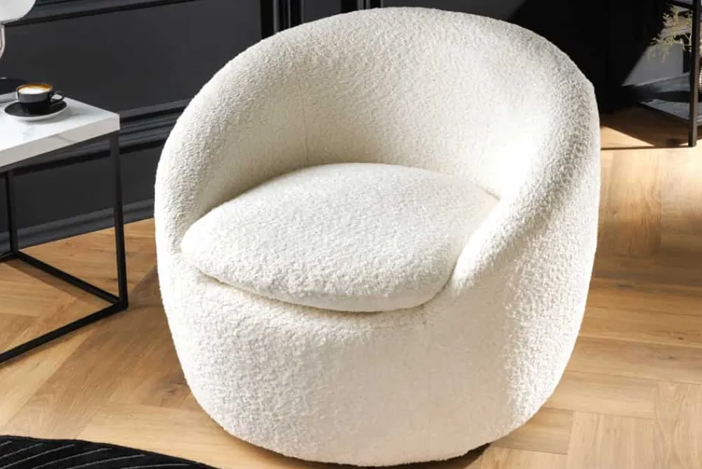 Riess-Ambiente Skandinavisch|Sessel > Drehbarer Design Sessel ALPINE beige Bouclé 360° mit Armlehnen