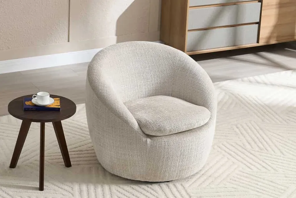 Riess-Ambiente Skandinavisch|Sessel > Drehbarer Design Sessel ALPINE beige Chenille Cremona 360° mit Armlehnen