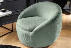 Riess-Ambiente Skandinavisch|Sessel > Drehbarer Design Sessel ALPINE salbei Bouclé 360° mit Armlehnen