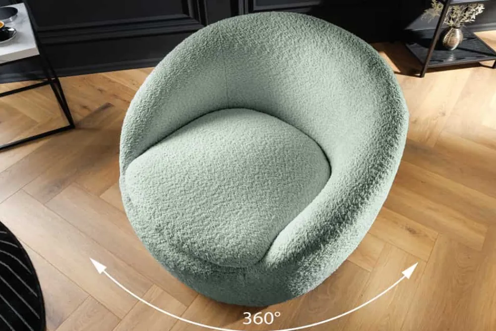 Riess-Ambiente Skandinavisch|Sessel > Drehbarer Design Sessel ALPINE salbei Bouclé 360° mit Armlehnen