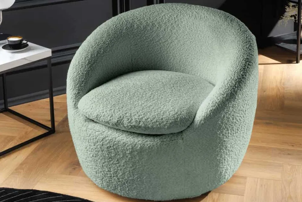 Riess-Ambiente Skandinavisch|Sessel > Drehbarer Design Sessel ALPINE salbei Bouclé 360° mit Armlehnen
